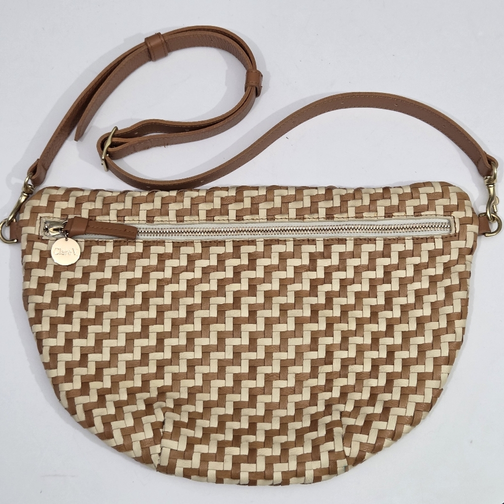Clare V Woven Tan and Cream Crossbody Belt Bag - Picture 5 of 10
